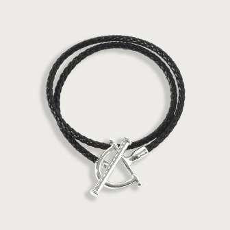 Cheval Leather Wrap Bracelet - Black & Silver