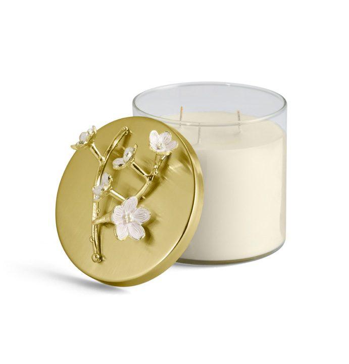 Pink Enamel Cherry Blossom Candle