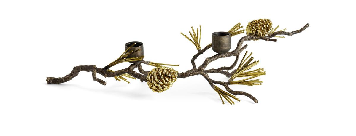Antique Goldtone Pine Cone Candelabra