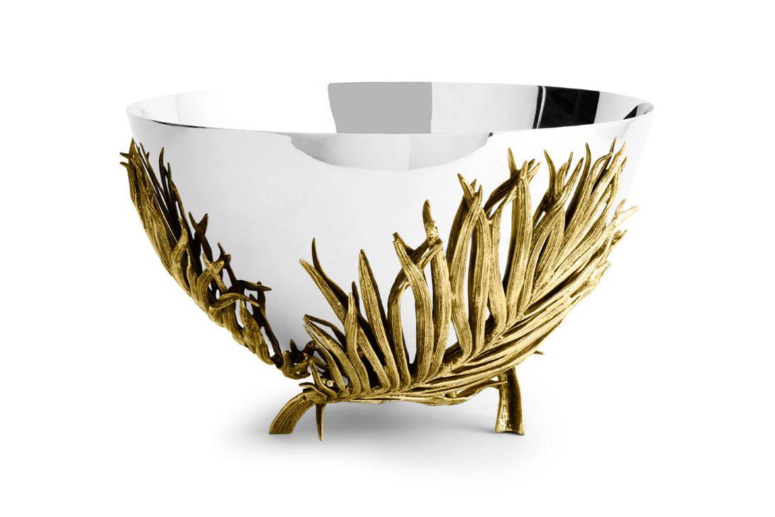 Antique Goldtone Palm Medium Bowl