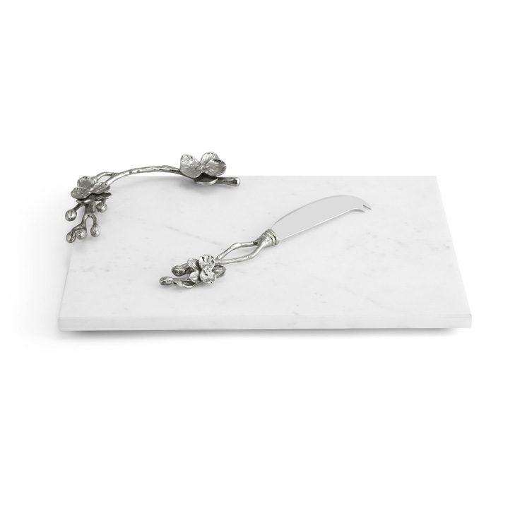 White Orchid Small Cheese Board w/ Knife