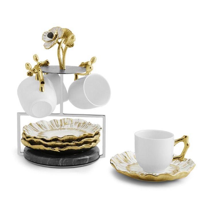 Porcelain Anemone Demitasse Set & Stand