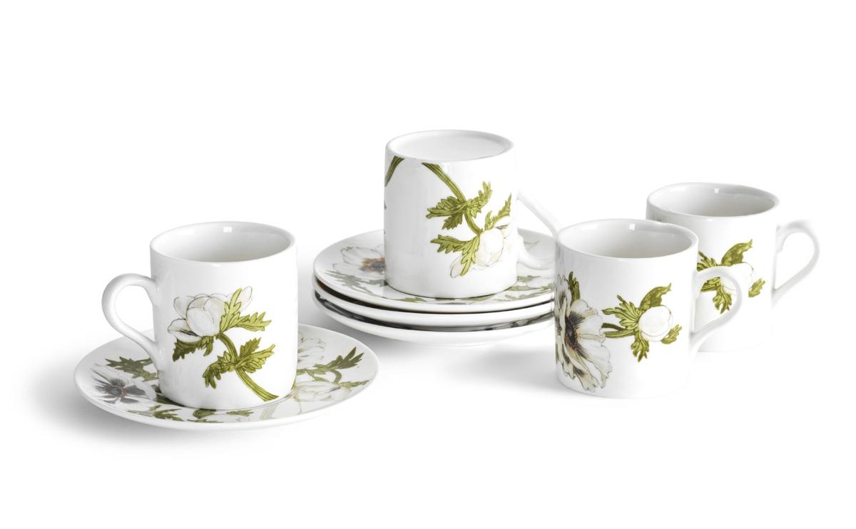 Porcelain Anemone Painted Demitasse Set