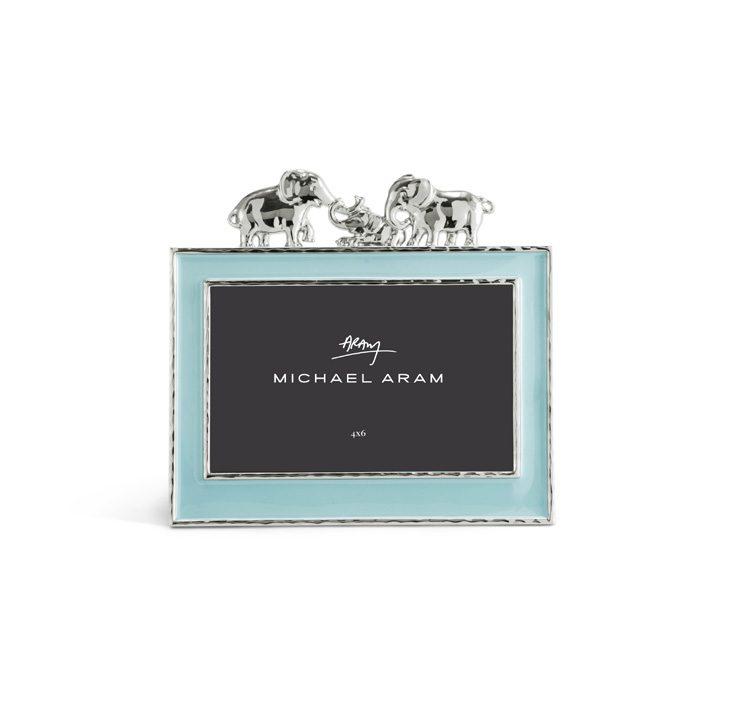 Glass Elephant Frame Blue Enamel 4 x 6