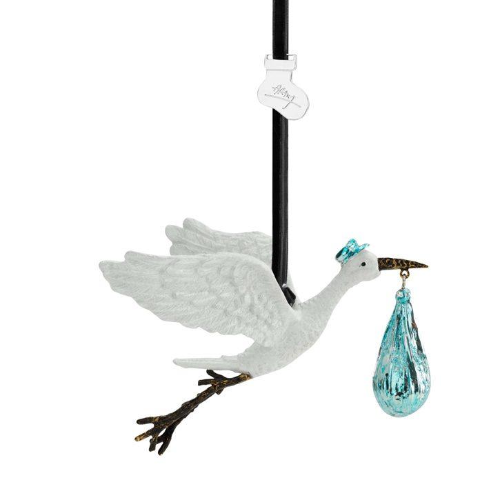 Metallic Hand Paint Stork Ornament Blue