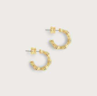 K GOLD PLATED BRASS RING SIZE: 5, 6, 7, 8 Bamboo Huggie Hoop Earrings