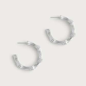6cm W Bamboo Medium Hoop Earrings, Sterling Silver