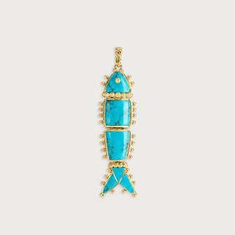 K GOLD PLATED BRASS, MAL- ACHITE Milos Stone Fish Charm - Turquoise