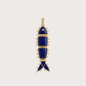 K GOLD PLATED BRASS, PEARL Milos Stone Fish Charm - Lapis