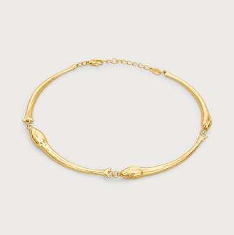 K GOLD PLATED BRASS, LAPIS, PEARL Milos Fish Necklace
