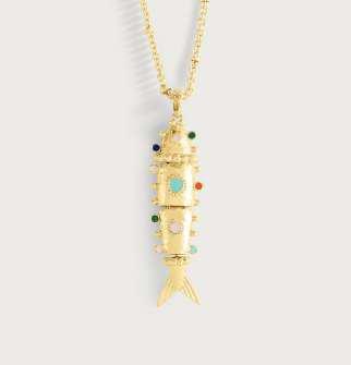 K GOLD PLATED BRASS, ENAMEL Milos Beaded Necklace, Cool