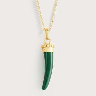K GOLD PLATED BRASS M I L O S Milos Malachite Horn Charm