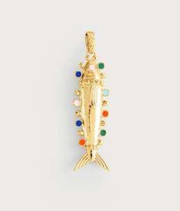 K GOLD PLATED BRASS, TURQUOISE Milos Medium Fish Charm
