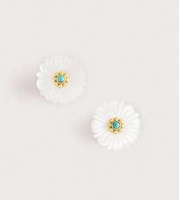 K GOLD PLATED BRASS Milos Carved Mother of Pearl Stud Earrings