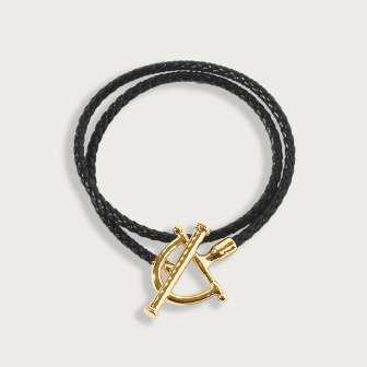 Cheval Leather Wrap Bracelet - Black & Gold