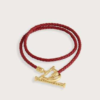 Cheval Leather Wrap Bracelet - Rouge & Gold