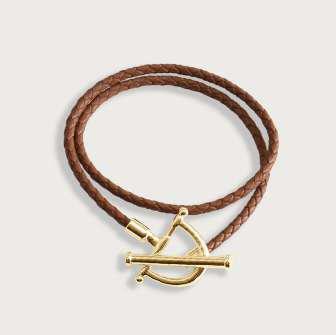 Cheval Leather Wrap Bracelet - Saddle & Gold