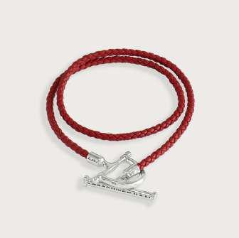 Cheval Leather Wrap Bracelet - Rouge & Silver