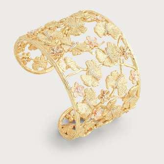 2.5cm W Butterfly & Flower Cuff Bracelet (Pale Pink)