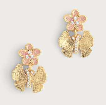 6cm L X 4.57cm W Butterfly & Flower Earrings (Pale Pink)