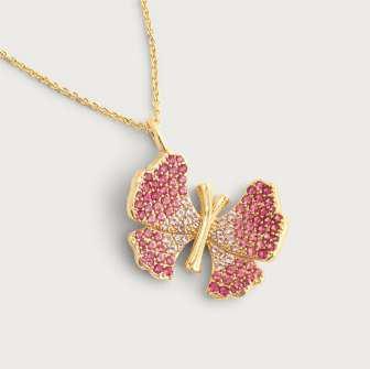 1.27cm H Butterfly Ombré Pavé Necklace Fuchsia & Pale Pink