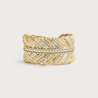 K GOLD PLATED BRASS, CRYSTAL Feather Pave Ring