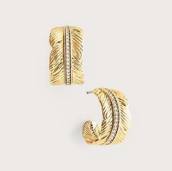 K GOLD PLATED BRASS, CRYSTAL RING SIZE: 5, 6, 7, 8 F E A T H E R Feather Hoops