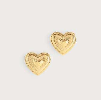 K GOLD PLATED BRASS, MOTHER OF PEARL Heart Radiant Gold Stud Earrings