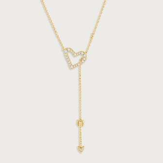 K GOLD PLATED BRASS, MOTHER OF PEARL Heart Lariat Necklace