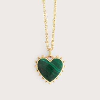 CHAIN 48.2cm L, PENDANT 2cm W X 2cm L Heart Stone Stud Earrings, Malachite
