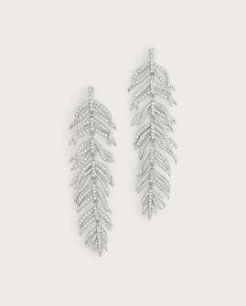 1.52cm W Palm Leaves Pave Dangle Silver Earrings