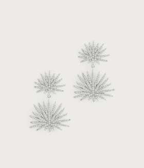 2cm W Palm Pave Double Fan Silver Earrings