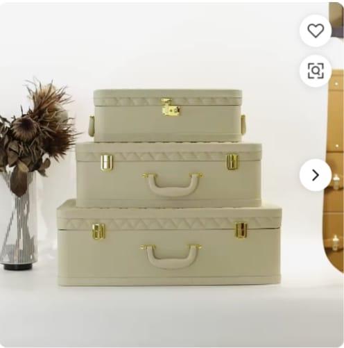 Cream Quilted Trunk Set (S/3)