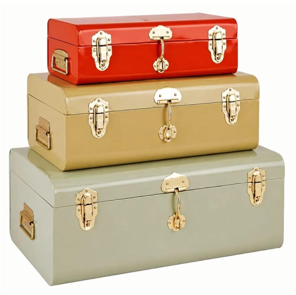 Festive Metal Decorative Trunk Set (S/3)