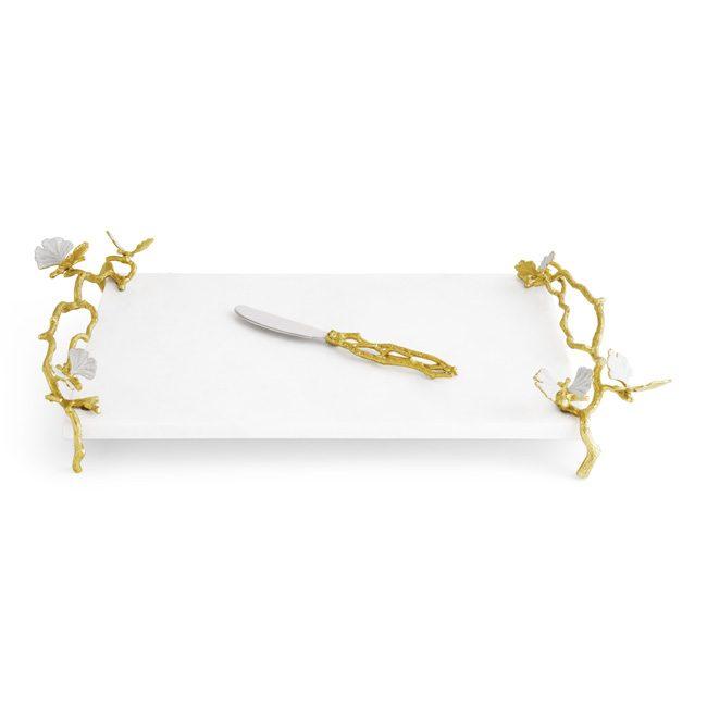 Butterfly Ginkgo Gold Cheeseboard with Spreader