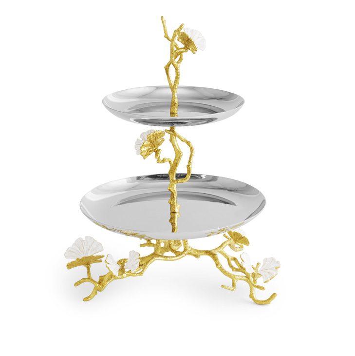 Butterfly Ginkgo Gold 2-Tier Etagere