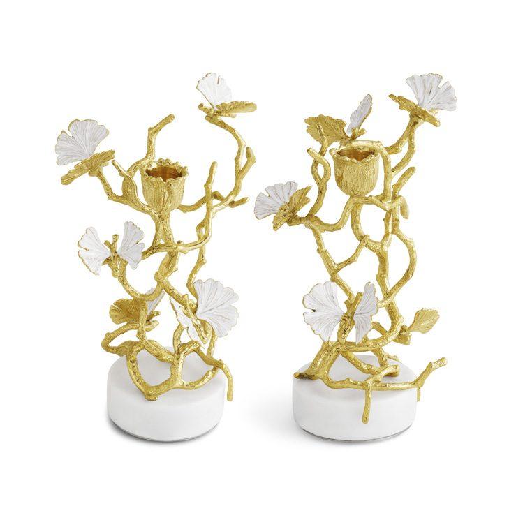 White Enamal Butterfly Ginkgo Gold Candle