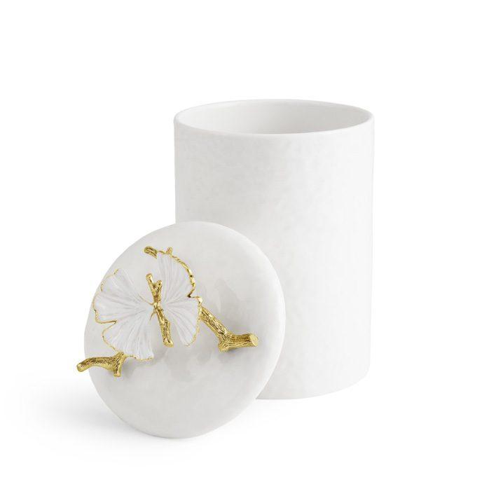 Porcelain Butterfly Ginkgo Gold Porcelain Small Canister