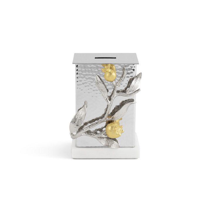 Goldplate 24K Pomegranate Silver & Gold Tzedakeh Box