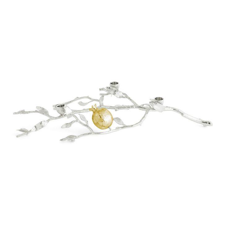 Goldplate 24K Pomegranate Silver & Gold Low Candleholders