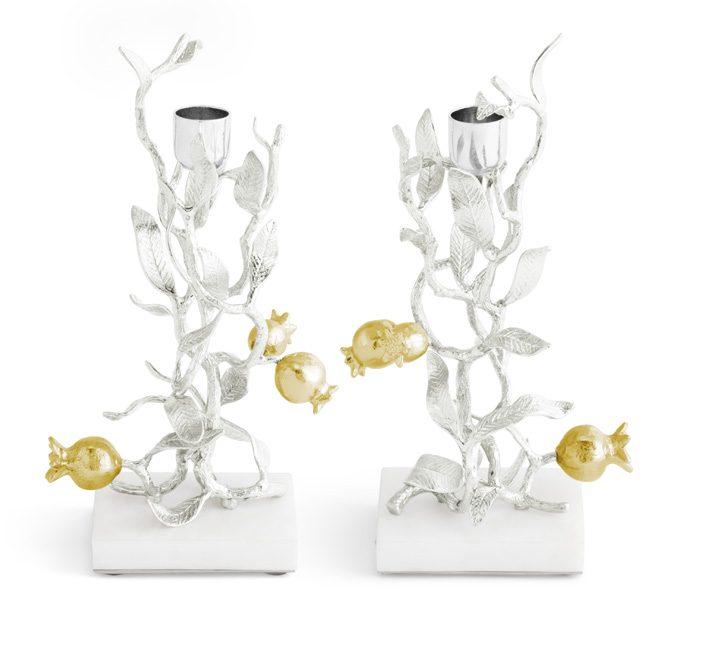Goldplate 24K Pomegranate Silver & Gold Candleholders Set of 2