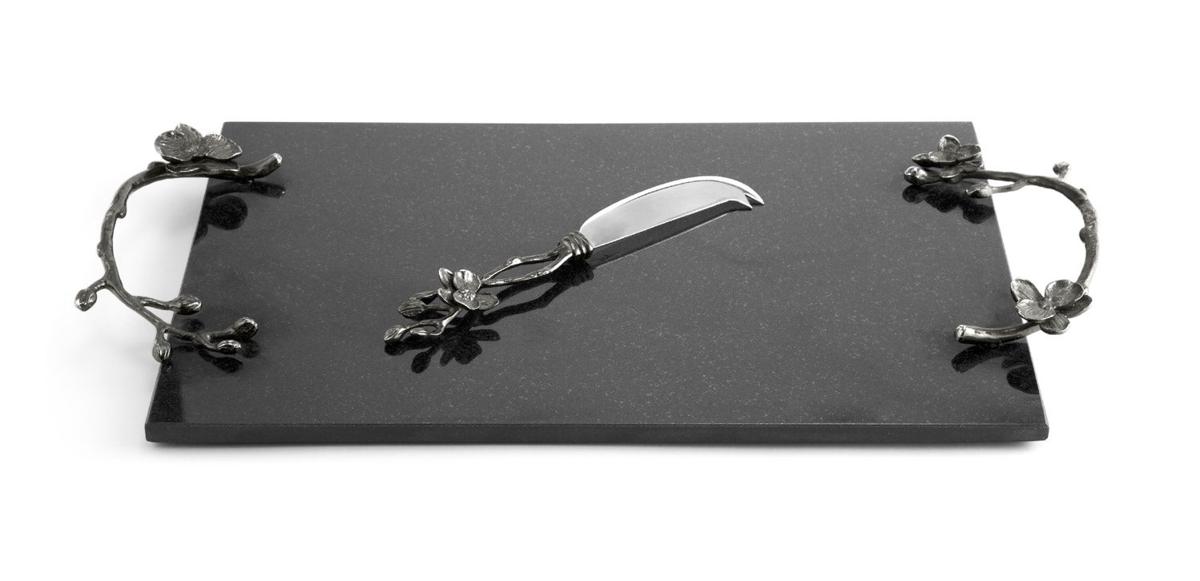 Black Nickelplate Black Orchid Cheese Board w/ Knife Large