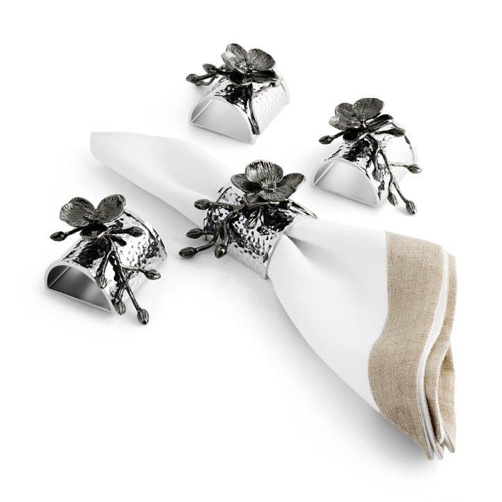 Black Orchid Napkin Ring Set