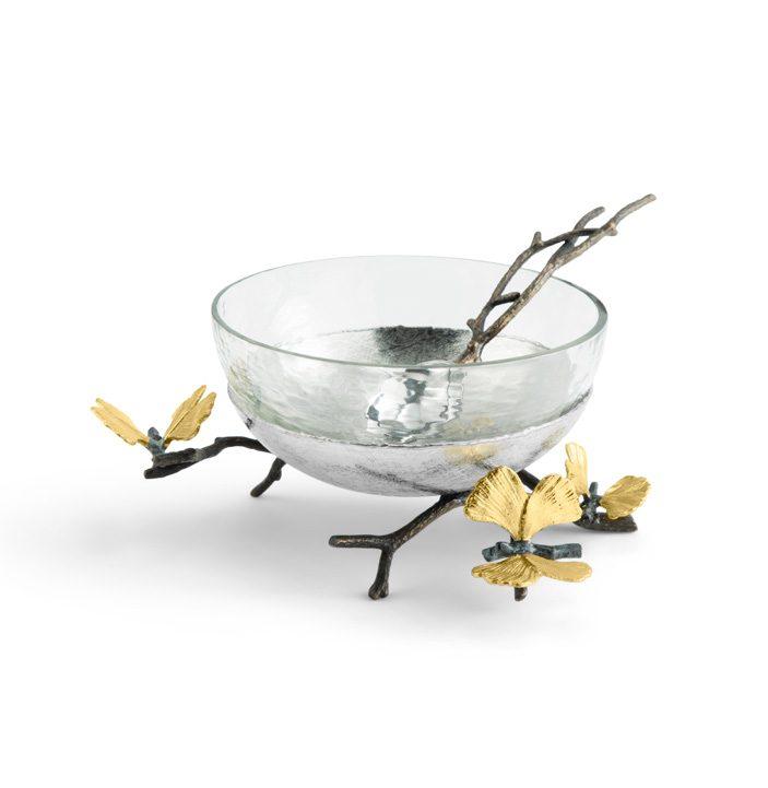 Butterfly Ginkgo Glass Nut Dish w/ Spoon