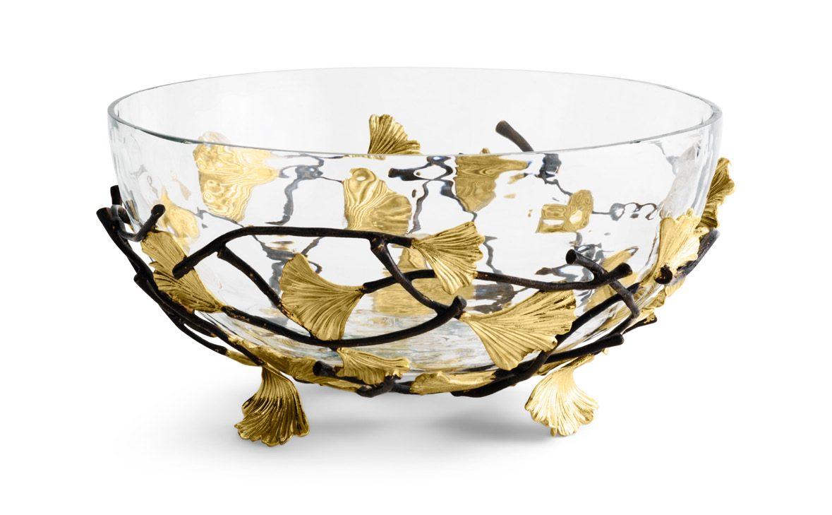 Golden Ginkgo Medium Glass Bowl