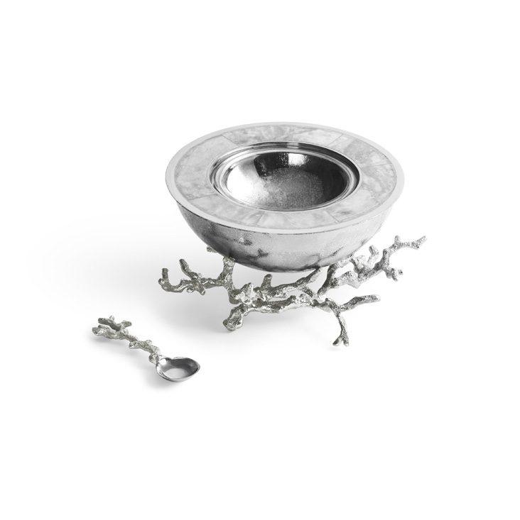 Grey Sand Washed Enamel Ocean Reef Caviar Dish with Spoon