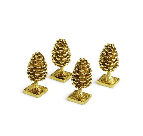 Antique Goldtone Pine Cone Place Card Holder Set