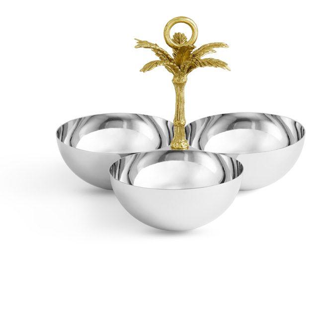 Antique Goldtone Palm Centerpiece Bowl