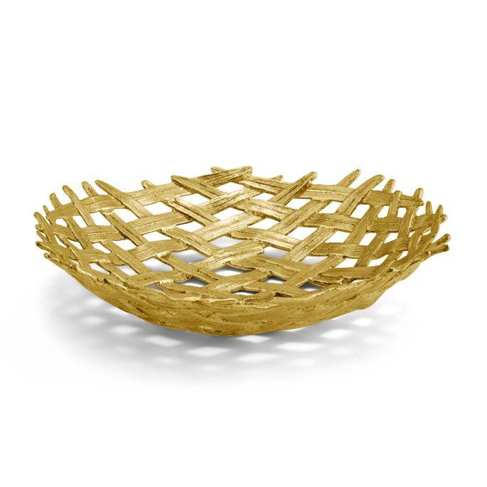 Antique Goldtone Palm Centerpiece Shallow Bowl