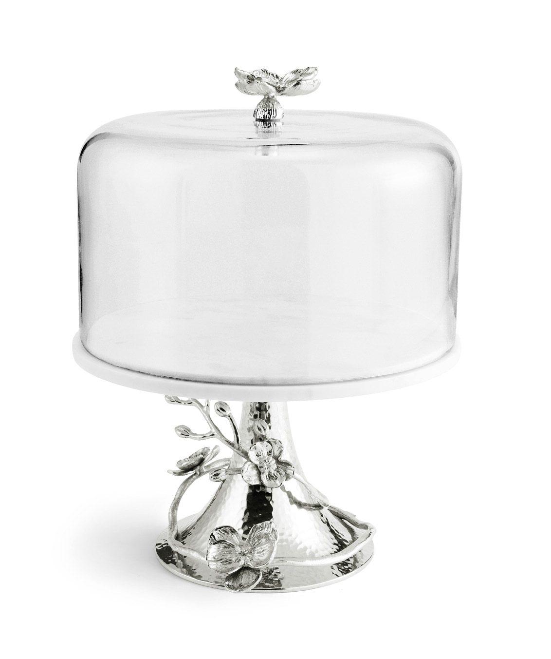 White Orchid Cake Stand w/ Dome